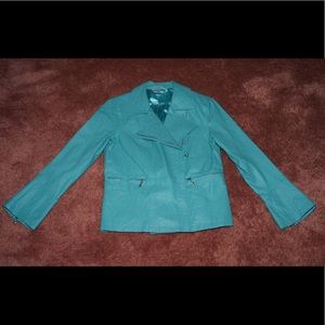 Turquoise reptile pattern leather jacket